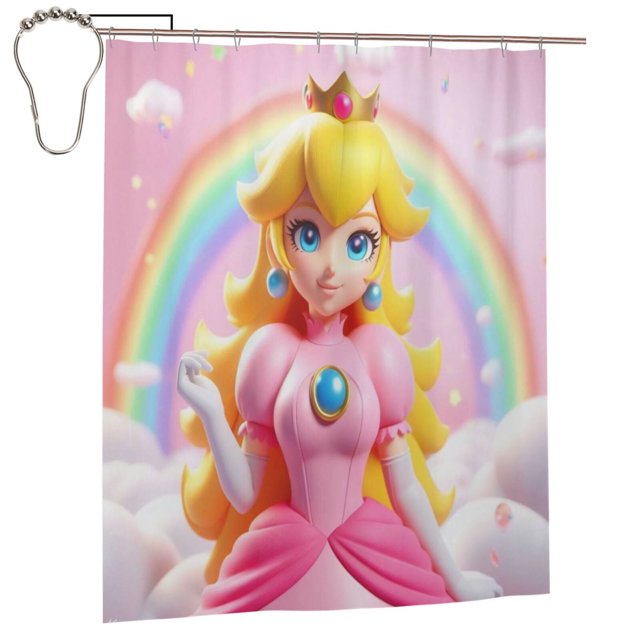 Cortina de ducha de princesa Peach, juego de cortinas de ducha con dibujos animados encantadores para niños, niñas, dormitorio universitario, baño, accesorios de decoración de bañera a prueba de agua