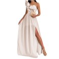 thumbnail image 2 of LOVZFMLL Women's Summer Sexy Solid Shoulder Ruffles Split Dresses Beige M, 2 of 9