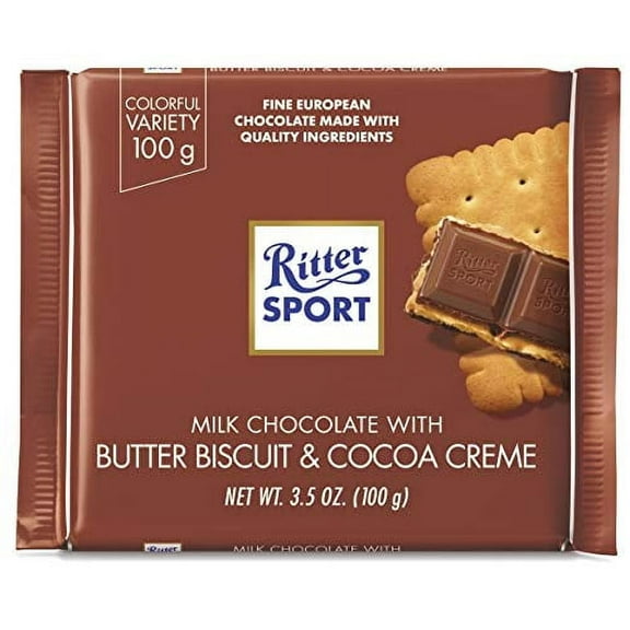 Ritter Sport Milk Chocolate with Butter Biscuit & Cocoa Creme 100g/3.52oz (Pack of 2)