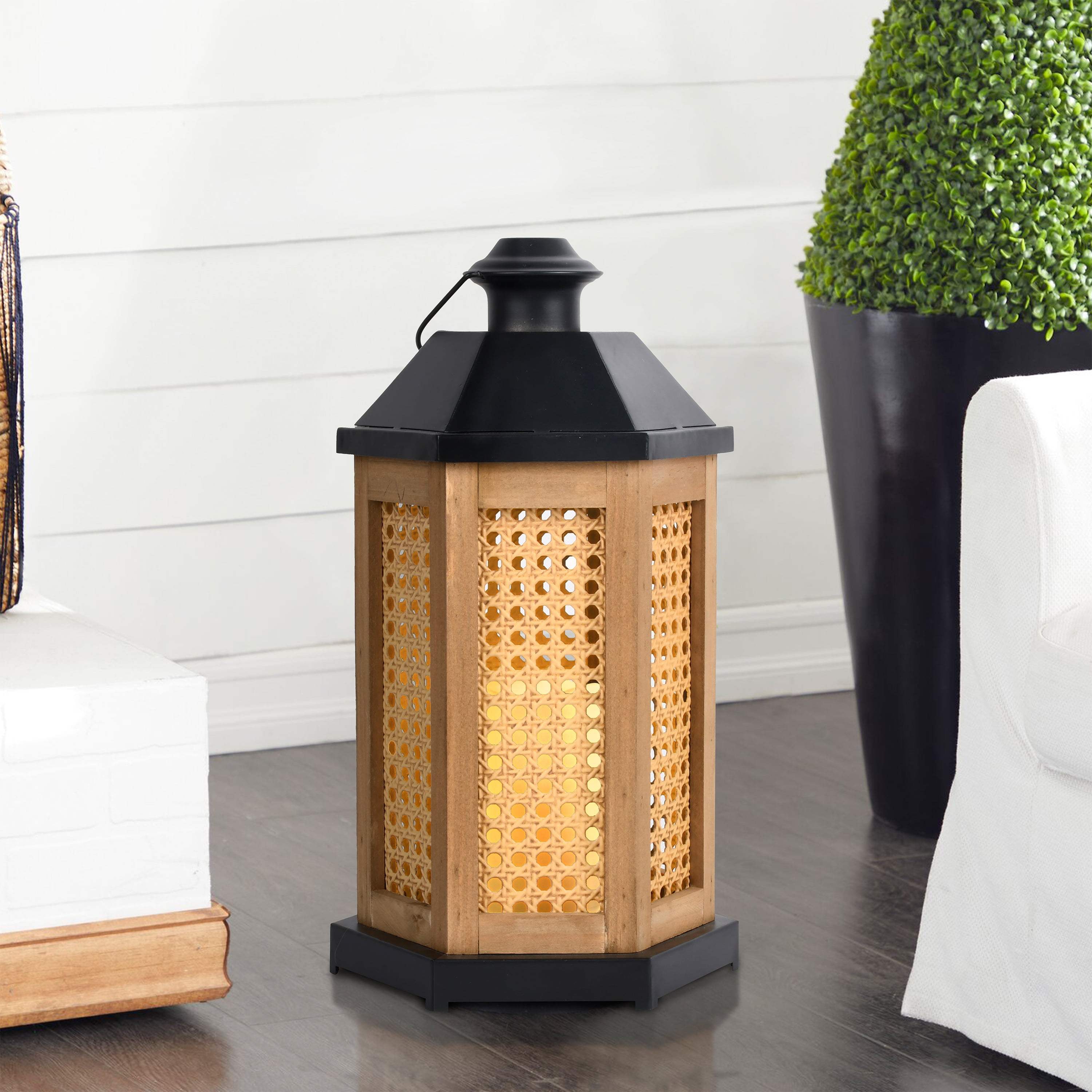 2 PACK HOME TRENDS Small  10" Black Lantern with Candle battery operated. 