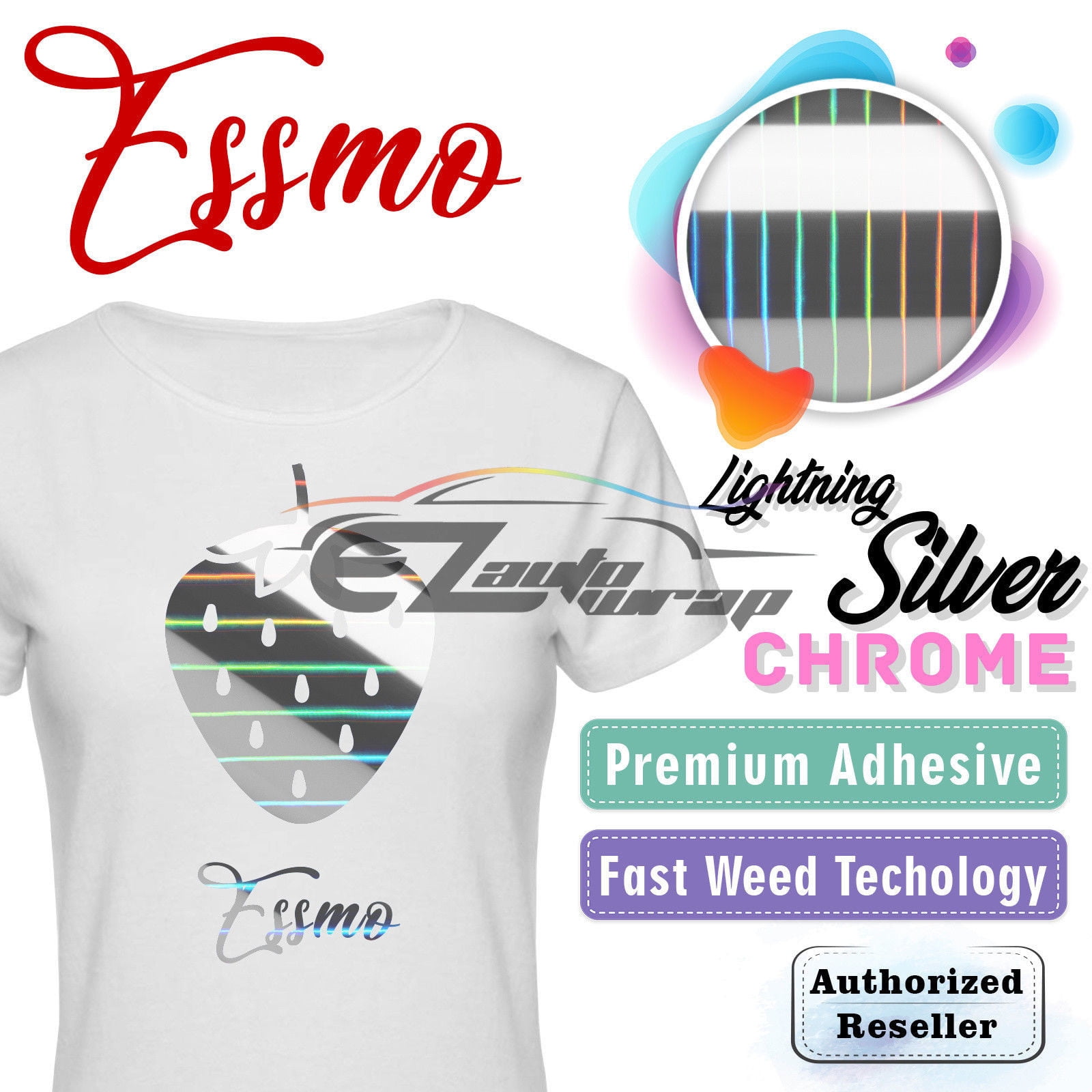 ESSMO Lightning Silver Chrome Heat Transfer Vinyl HTV Sheet T-Shirt 20" Wide Iron On Heat Press 20"x480"