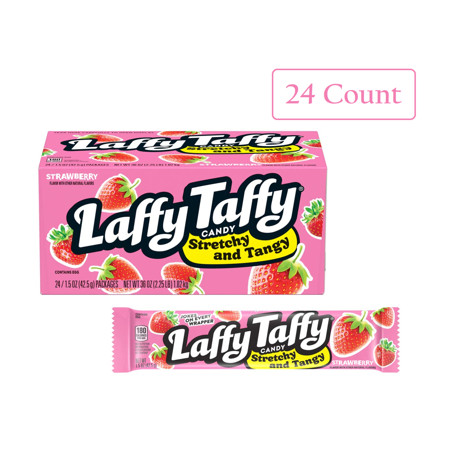 Laffy Taffy Stretchy and Tangy Candy, Strawberry, 1.5 oz (Pack of 24)