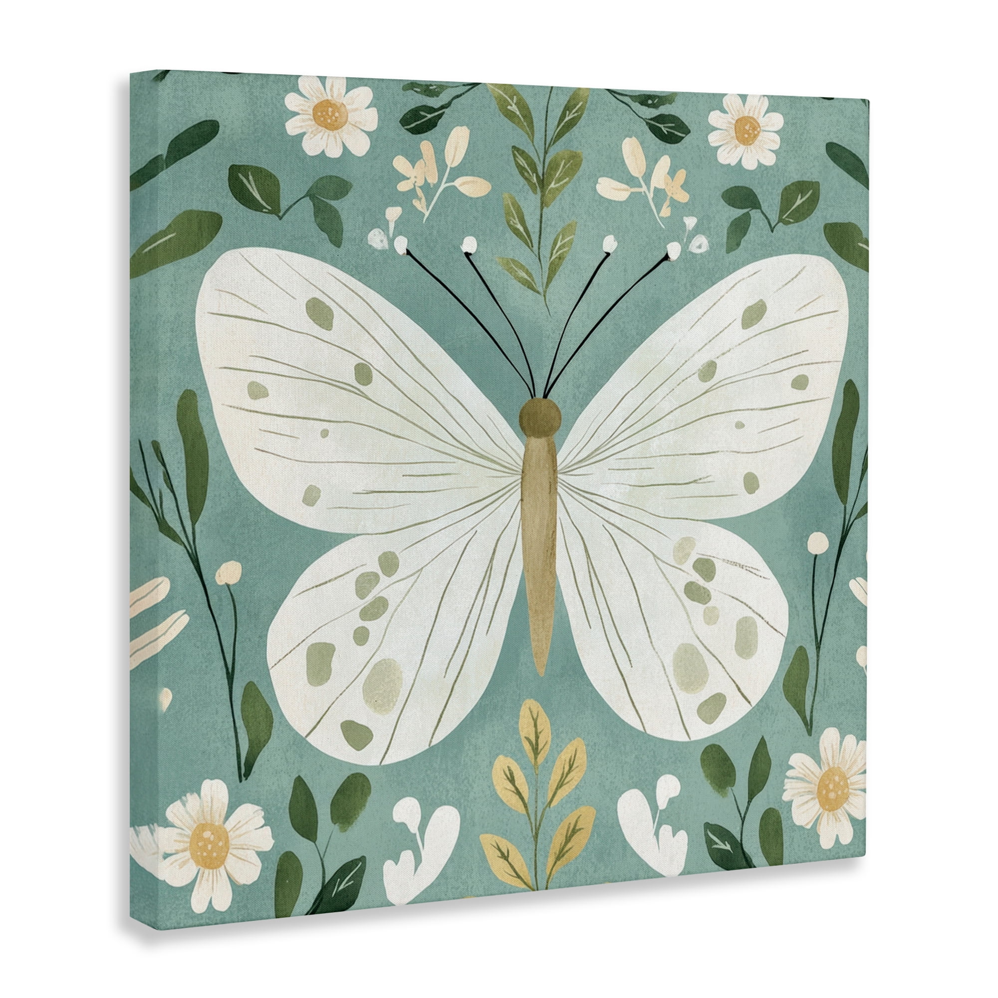 Stupell Industries Teal Butterfly Garden with Daisies Canvas Wall Art, design by Petal Prints Design