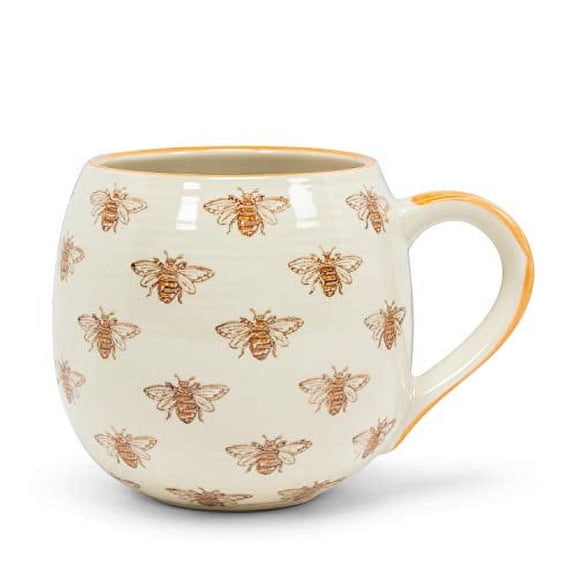 Abbott Collection AB-27-BALLON-BEE 5 in. Allover Bee Ball Mug, Ivory & Yellow