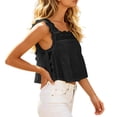 thumbnail image 5 of Chiffon Tops for Women Summer Lace Ruffled Cropped Cute Blouses Sleeveless Square Neck Going Out Travel Outfits (S, Black), 5 of 8