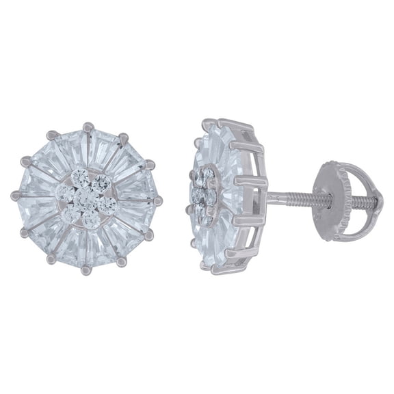 925 Sterling Silver Womens Baguette Round Cubic Zirconia Fashion Stud Earrings 11.4mm Wide Stud Earring for Women