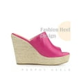 thumbnail image 3 of BLISSFUL STEP Open Toe Espadrille Wedge Heel Platform Slide Sandal for Women Hot Pink 10, 3 of 5