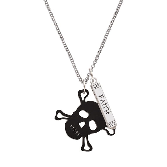Delight Jewelry Acrylic Large Black Skull Silvertone Believe Faith Prayer Hope Bar Charm Necklace, 23"