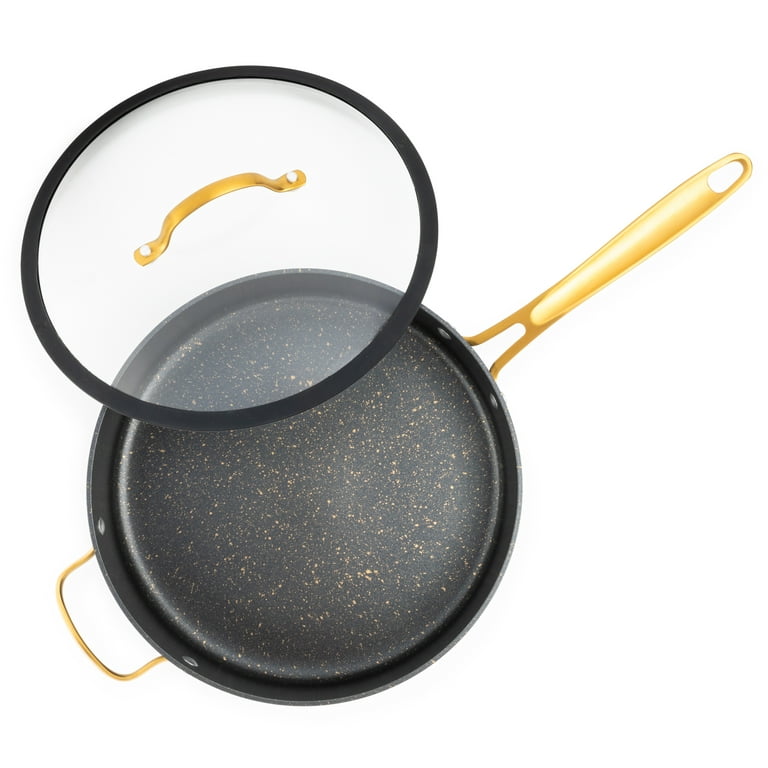 Thyme & Table Non-Stick 5 Quart Gold Saute Pan with Glass Lid
