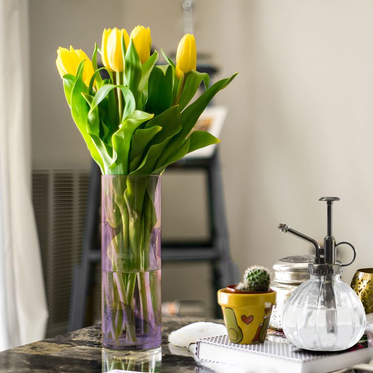 Purple Lilac Gold Marble Flower Vase 11.8x3.9 inch Vases Clear Non