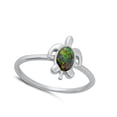 thumbnail image 4 of CHOOSE YOUR COLOR Mystic Simulated Opal Sea Turtle Ring .925 Sterling Silver Band Black CZ Female Size 8, 4 of 4