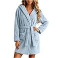 thumbnail image 6 of Zormilly Robes for Women Plush Fleece Long Hooded Nightgowns with Pockets Warm Fashion Casual Fluffy Soft Bathrobes,S-2XL, 6 of 7