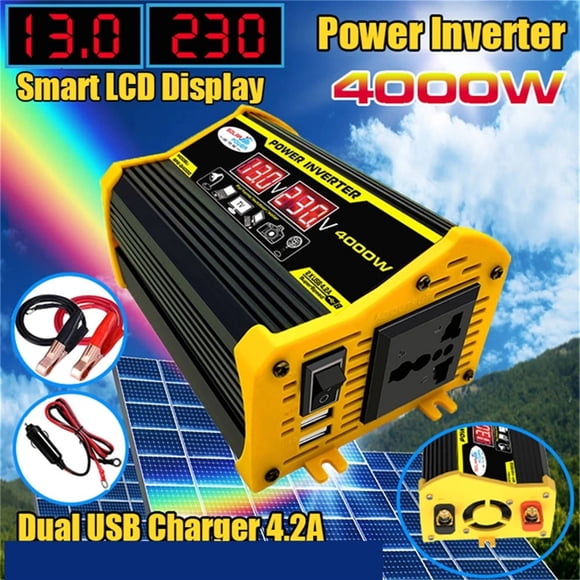 Onduleur Portable Voiture Onduleurs DC à ACtransformateur 4000W Modifié Onduleur Sinusoïdal USB Affichage LED, Facile à Utiliser