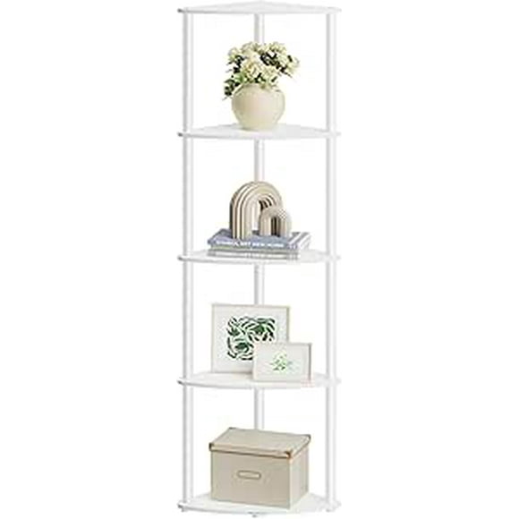 SONGMICS HOME Corner Shelf, Superfast Toolless Assembly, 5-Tier Corner Standing Shelf, Corner Shelf Stand, Living Room, Bedroom, Kitchen, 15 x 10.6 x 54.7 Inches, Snow White