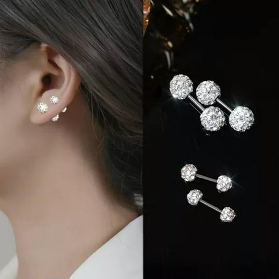 GKNET Women Surgical Steel Silver Round Disco Ball CZ Crystal Screw Back Stud Earrings-5mm