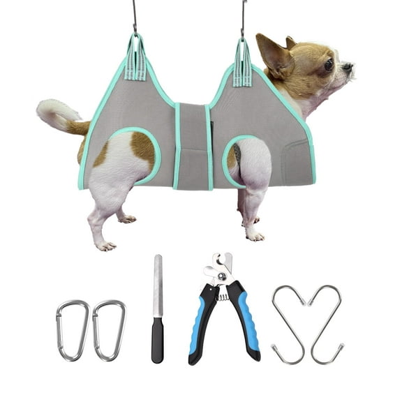 Dog Grooming Hammock Harness, M-Large Dog Hammock for Nail Trim, Gray Dog Restraint for Nail Clipping,Dog Grooming Sling Thick Neck Support