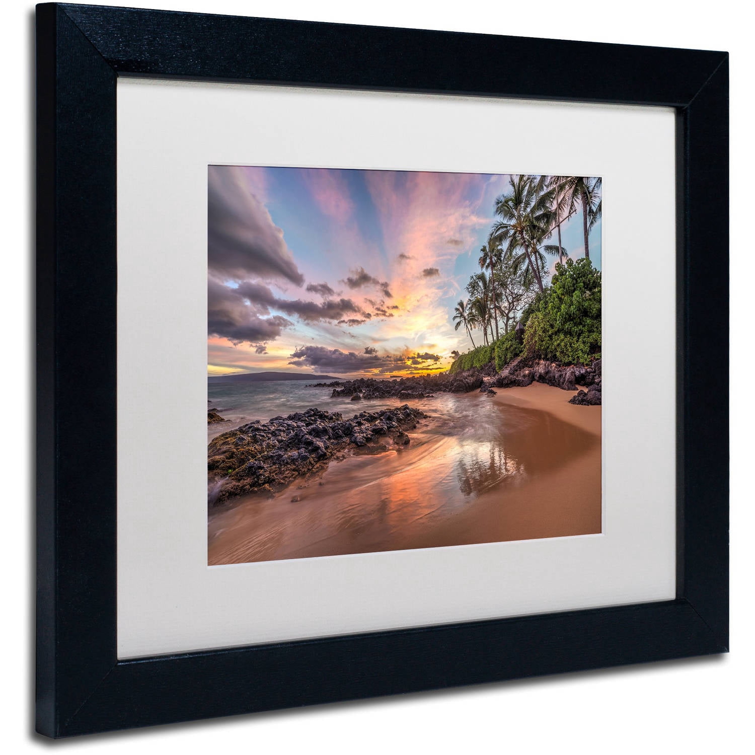 Trademark Fine Art 'Hawaiian Sunset Wonder' Canvas Art by Pierre Leclerc, White Matte, Black Frame