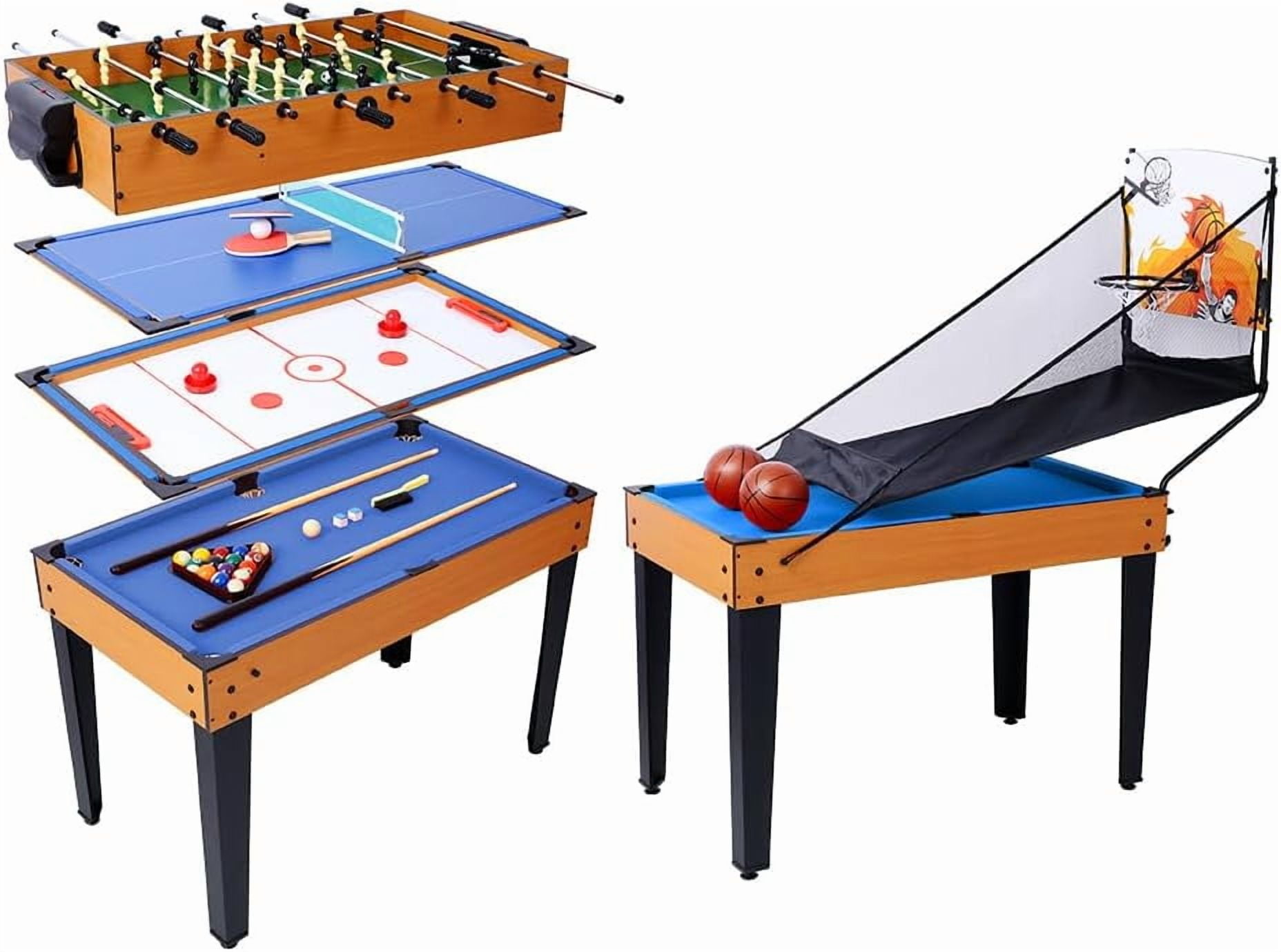 Acekid 5 in 1 Multi Game Table Combination Game Table Set with Foosball Table Pool Billiards Basketball Air Hockey Table Tennis Brown Blue