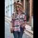 thumbnail image 5 of Camisas A Cuadros para Mujer, de Larga, con Botones, Estilo Babydoll, Peplum, Blusas Informales Extragrandes con Bolsillos Rosa M, 5 of 10