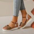 thumbnail image 2 of Xfvqtps Wedges for Women Flatform Ankle Adjustable Buckle Strap Flax Insole Bow Open Toe Non Slip Lightweight Summer Casual Espadrilles Brown, 2 of 4