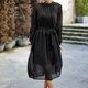 thumbnail image 1 of Vestido De Manga Larga Vestido de cuello medio alto para mujer Vestidos de cintura alta de una línea Ropa de viaje diario para damas Ygjytge Negro S para Mujer, 1 of 6