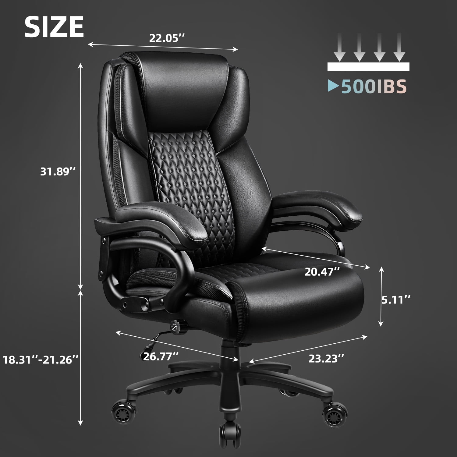Waleaf Heavy Duty Big and Tall Office Chair 500lbs with Adjustable Lumbar Support,High Back Office Chair for Adults