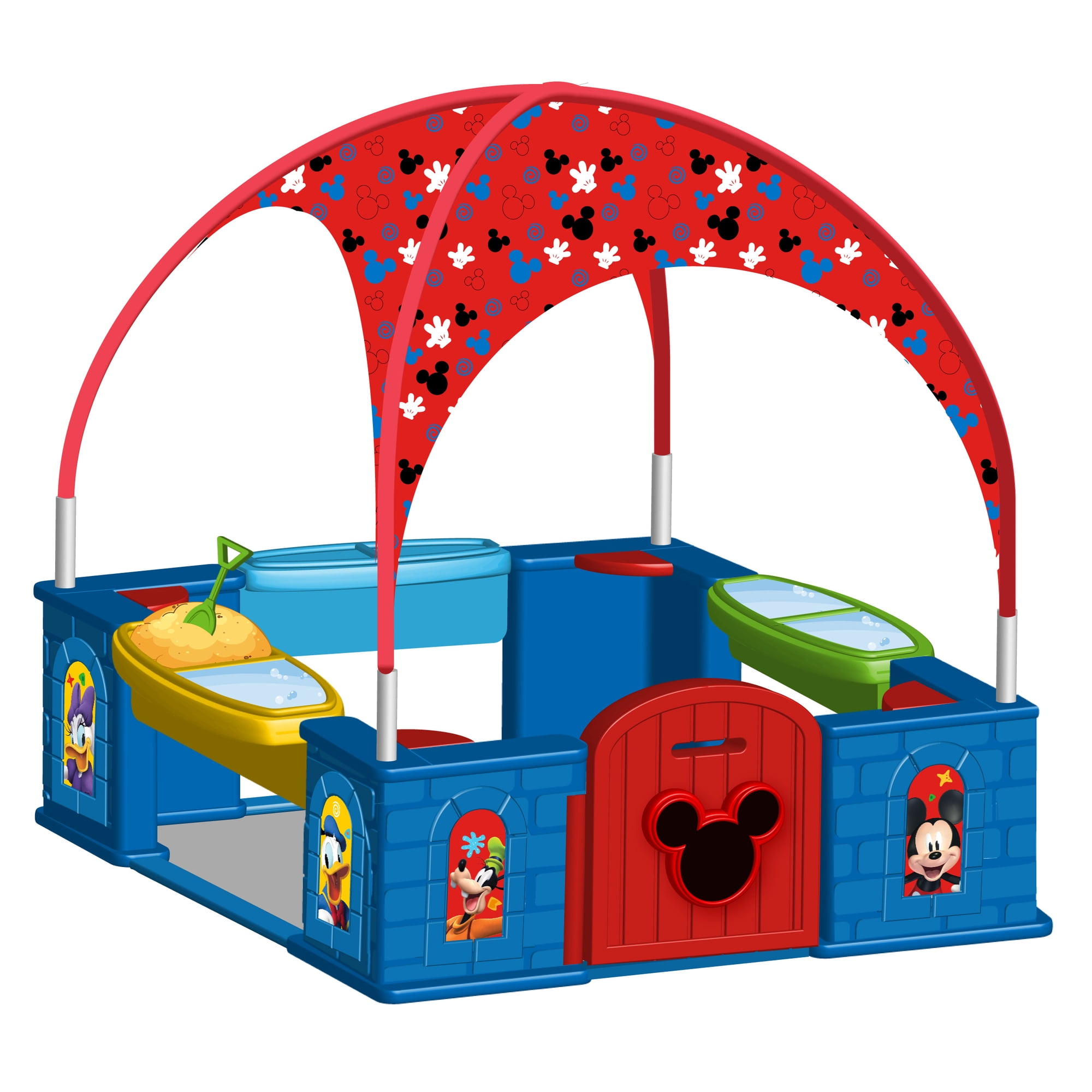 Mickey Mouse Deluxe Playhouse with Canopy by Delta Children – Ages 2+ - Shaded Outdoor Playhouse for Kids with Water Tables, Interactive Features, Room for Multiple Toddlers to Play