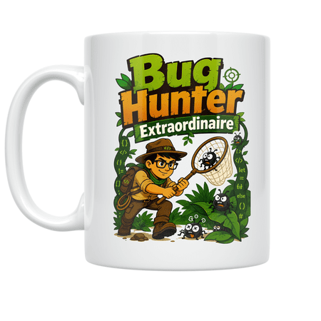 Adventurous Debugging Art - Coder Explorer - 11 oz Ceramic Coffee Mug