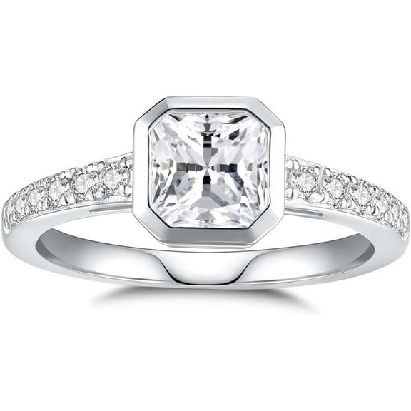 Jewelerix Lovely 925 Silver Asscher Cut Ring Moissanite Diamond Engagement 1.50 CT Ring Forever One Her Birthday Gift Ring