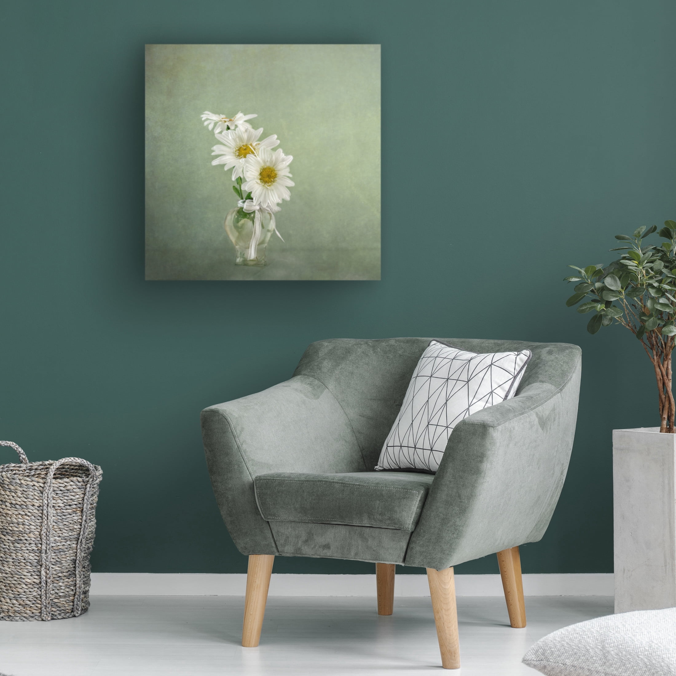 Canvas Wall Art - Katarina Holmstrom '3 White Daisies' Wall Art for Living Room, Bedroom, or Office Décor by Trademark Fine Art - 35 x 35 Inches