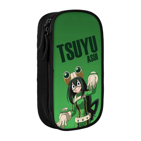 My Hero Academia Tsuyu Asui Pencil Case Large Capacity Pencil Pouch Pen Bag Office Stationery Organizer Travel Makeup Bag Black