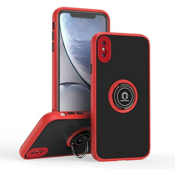 is Specially Designed for iPhone X/Xs Anti-Fall,Anti-Fingerprint, Built-in 360° Rotating Ring Bracket Solid and Durable Magnetic car Phone case, Suitable for iPhone X/Xs 5.8inches Women-Red