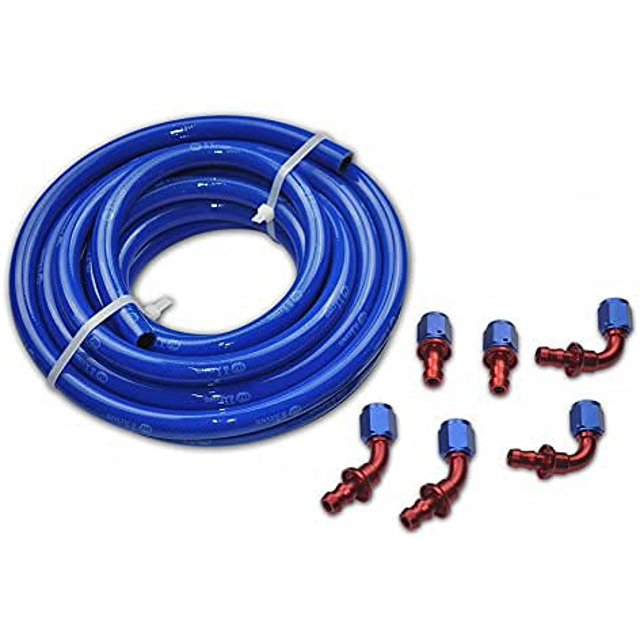 -6 AN AN-6 Push Lock Fuel Line Hose Blue 12ft & Push On Loc Fittings Kit