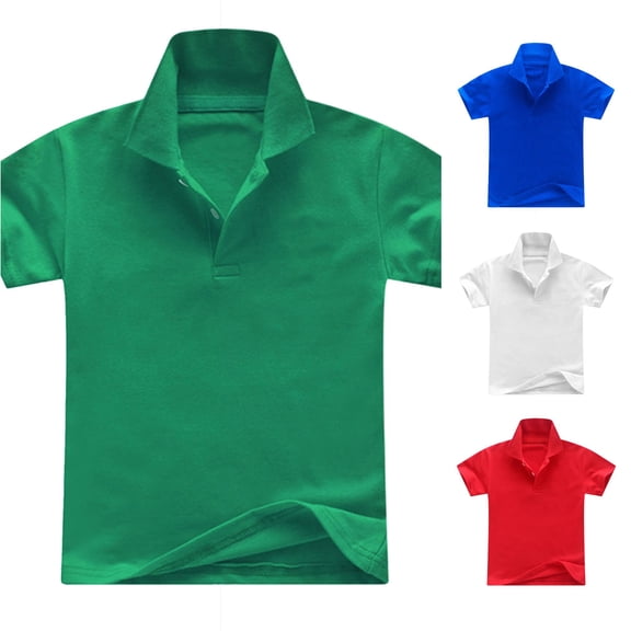 Ticikt Kids Polo Shirts, Short Sleeve Pure Cotton Basic School Uniform Tops Back to School Casual Tees for Boys,Green