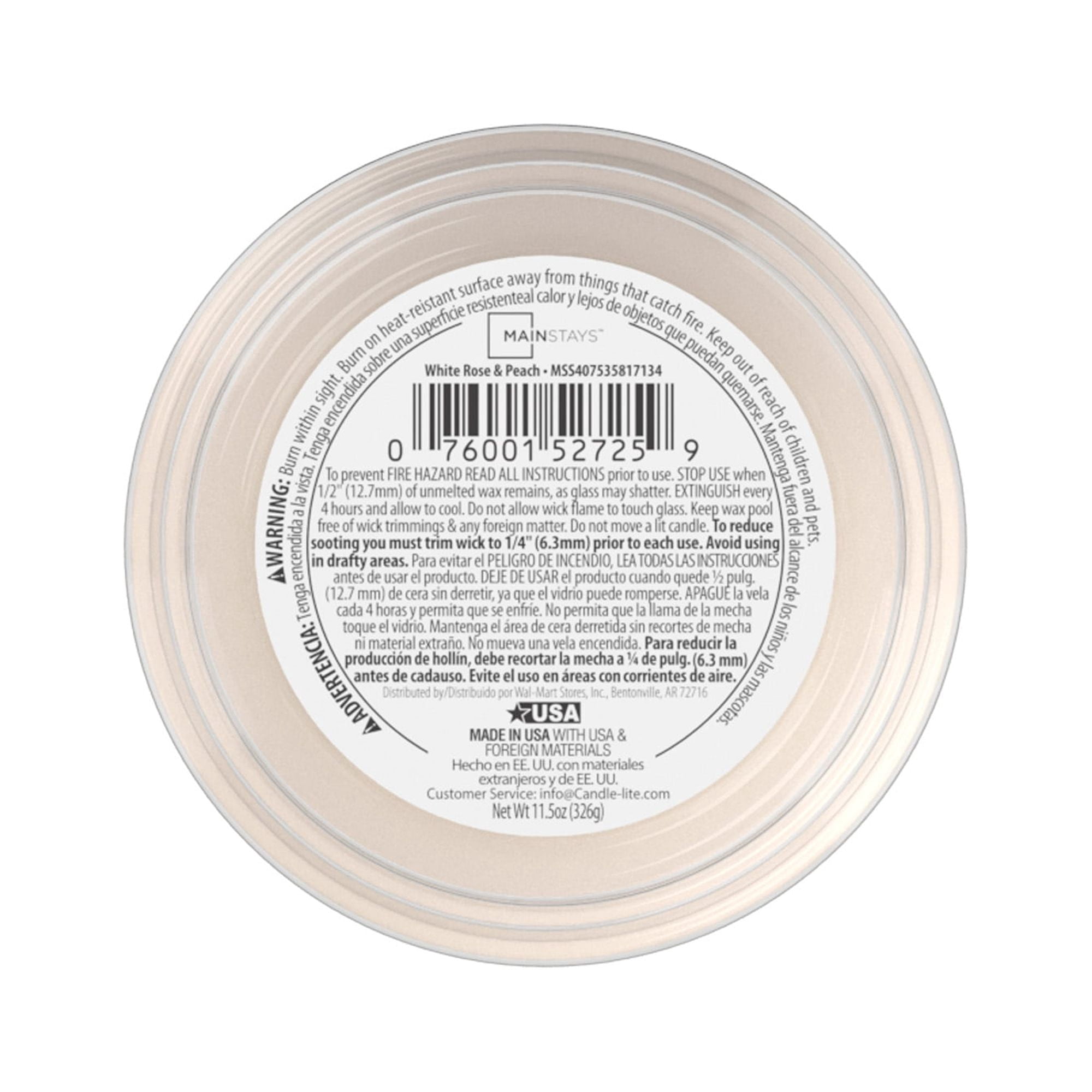 Mainstays 11.5OZ White Rose & Peach Scented 3-Wick Candle