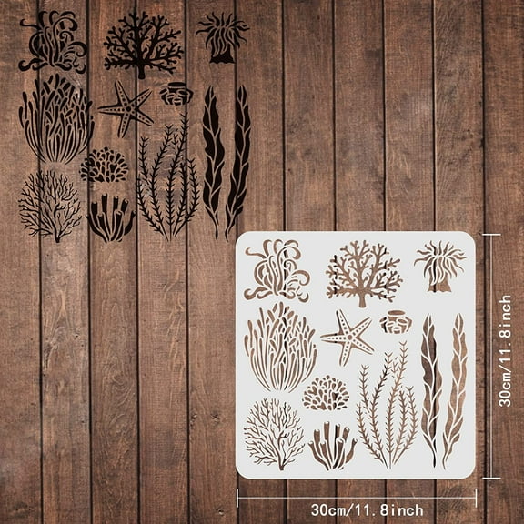 1pc Seaweed Stencil 30x30cm Seagrass Stencil Reusable Coral Drawing Stencil Sea Plant Stencil Sea Creatures Stencil for Painting on Wood Tile Paper Fabric Floor Wall