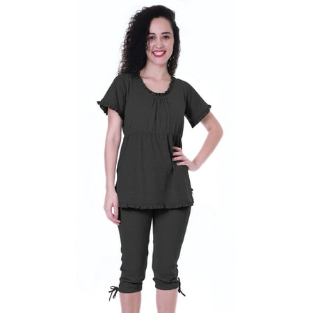 

Moomaya Womens Nightwear Set Capri Cotton Sleepwear 2 Pcs Nightdresses