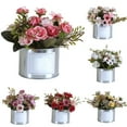 thumbnail image 2 of Artificial Rose Flowers Bouquet Silk Flowers Rose for Home Bridal Wedding Party Festival Decor Plastic Artificial Rose Bouquet Metal Plant Pot Wedding Party Home Decoration, 2 of 8