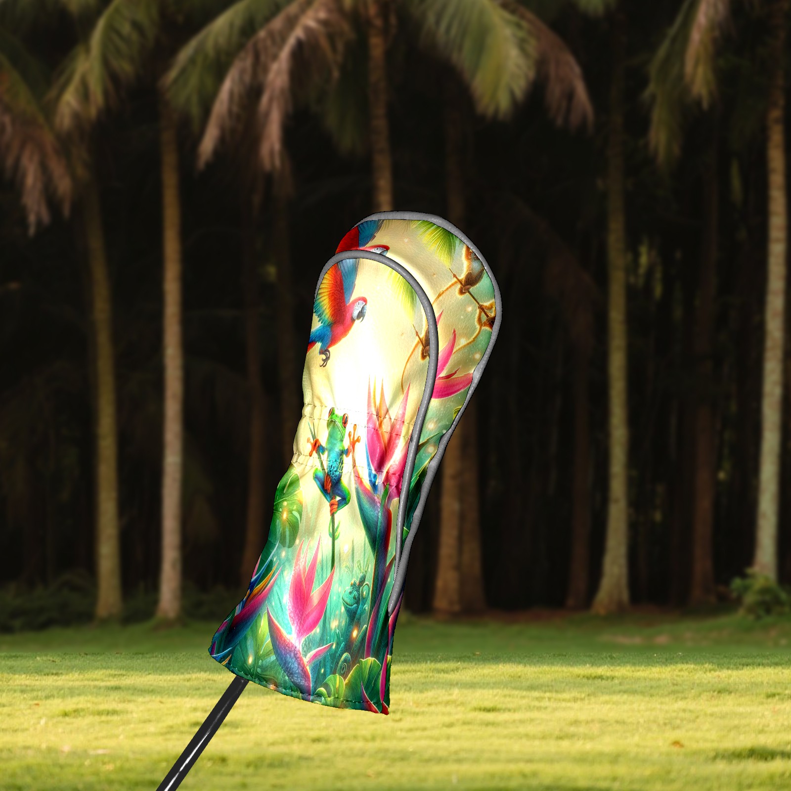 Golf Club Covers, Rainforest Parrot Frog Premium PU Leather Driver Hybrid Putter Head Covers with Velvet Lining, Waterproof Golf Gifts for Men Women