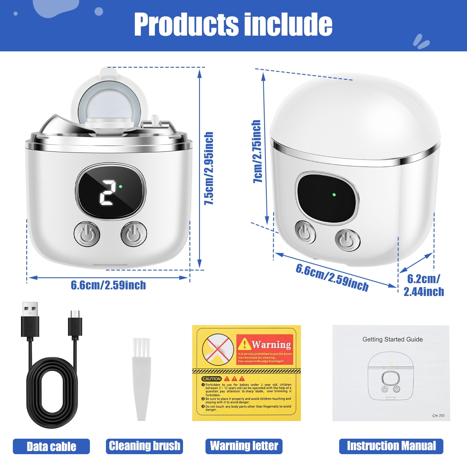 HKJUNFEI Electric Nail Clippers with Dual Blade 3 Speed Adjustment Automatic Nail Clipper Humanized Using for Kids Adults Elderly
