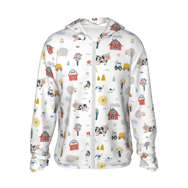 Fotbe Farm Animals Chaqueta con Protección Solar UPF 50+ para Hombre y Mujer, Camisa con Capucha y Bolsillos-Large
