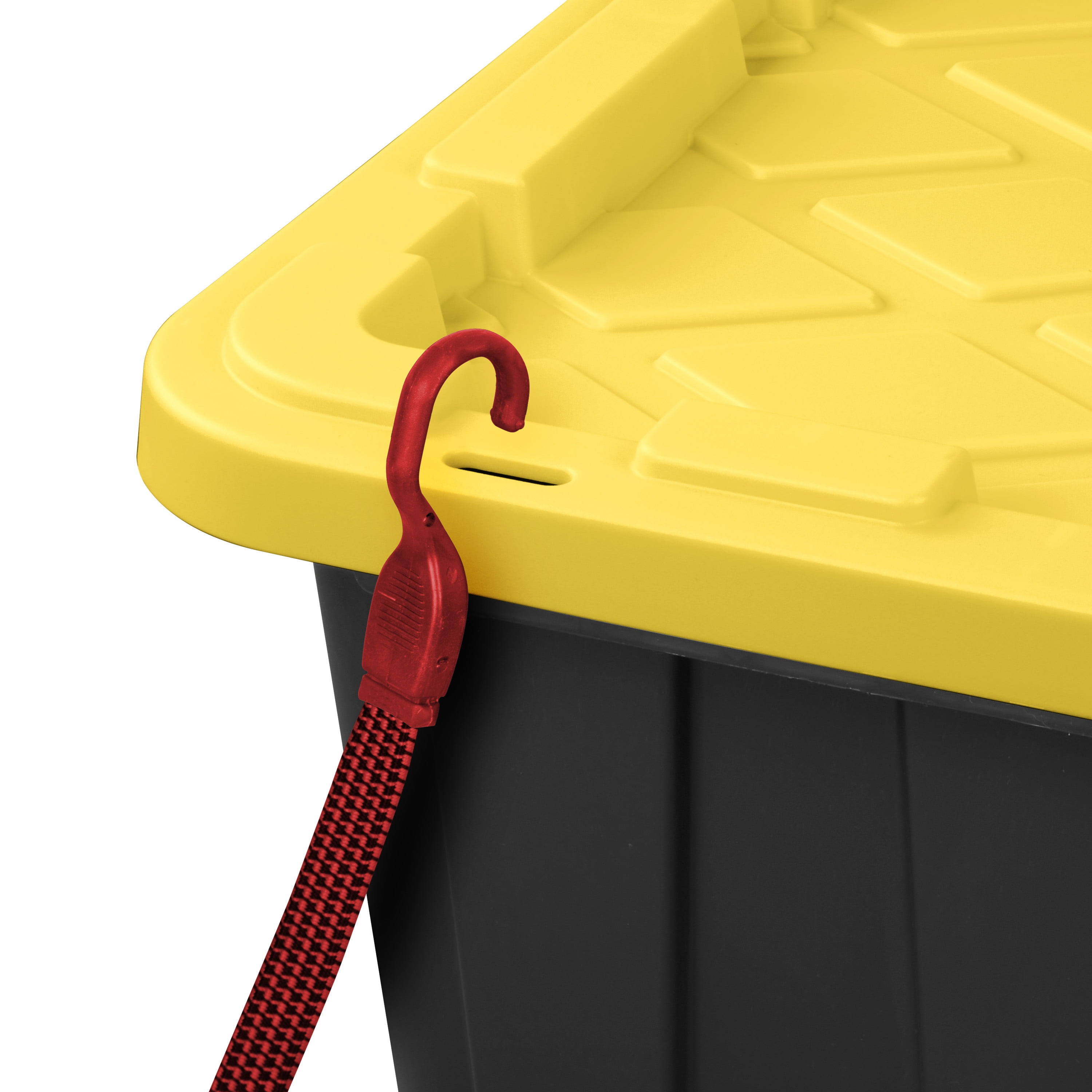 Sterilite 38 Gallon Industrial Tote, Rugged Plastic Storage Bin, Snap-on Lid, Yellow/Black, 4 pack