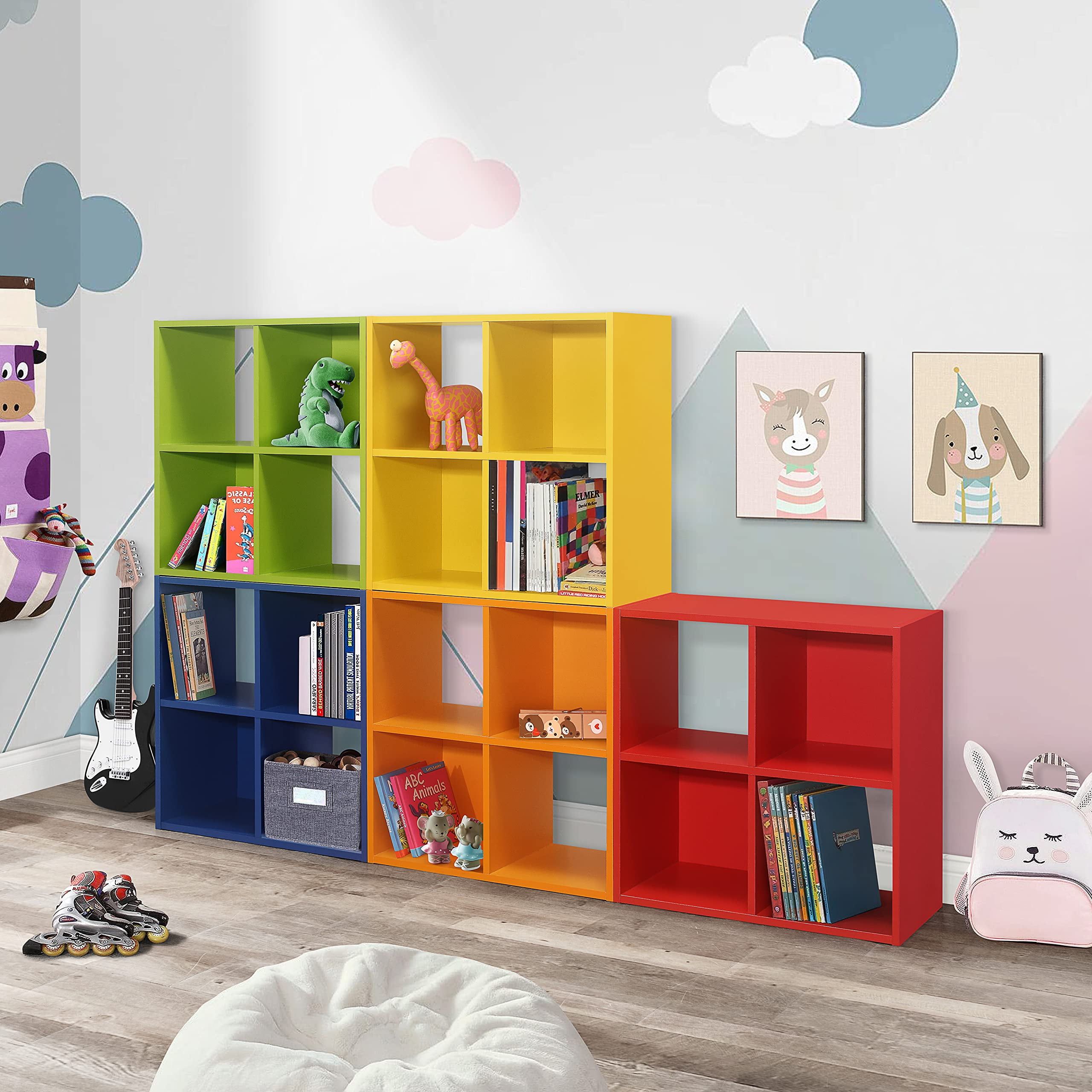 Kings Brand Furniture 4 shelf Children's Bookcase Organizer for Playroom, Bedroom, Nursery School (Green)