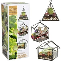 D'Eco Glass Geometric Plant Terrarium 3Pk - Hanging Brass Triangle, House & Prism Planters - Succulents, Air Plants, Moss - Home, Wedding & Office Decor- Gift Idea for Plant Lovers
