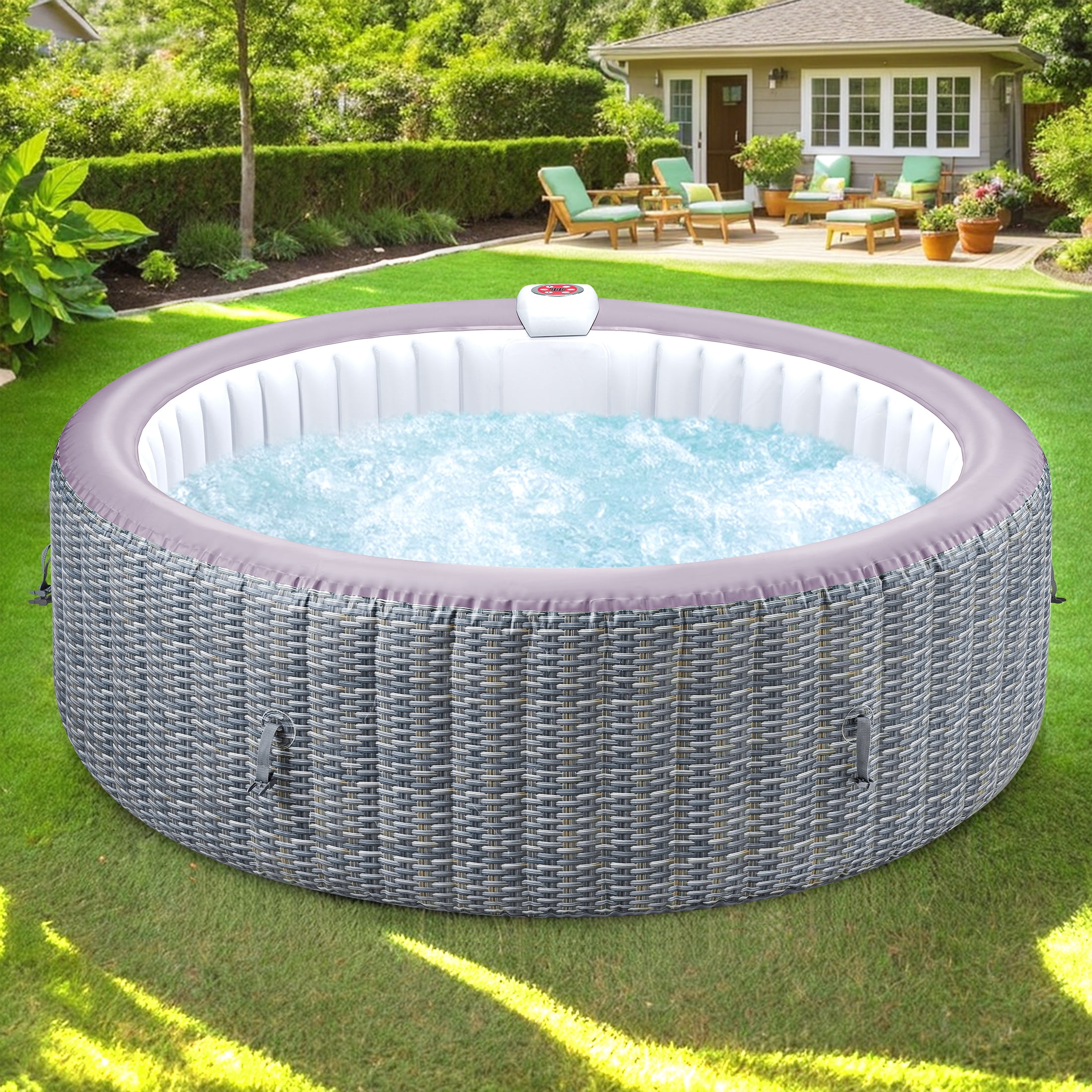 82" Inflatable Hot Tub, Segmart 5 to 7 Person Outdoor Hot Tub, Round Portable Home Spa with 130 Soothing AirJets, Lockable Cover, and Storage Bag, Built-in Heater Pump, Max. 104°F