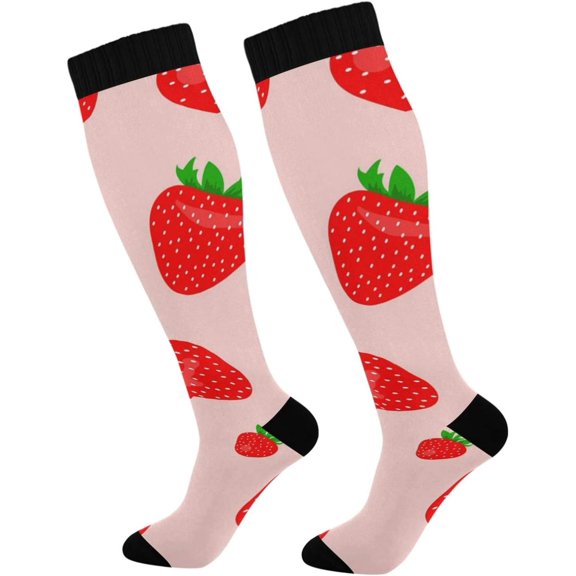 GZHJMY Strawberry Compression Socks, Women Men Long Stocking (20-30mmHg), Travel Knee High Stockings for Athletic Sports,Running,Cycling,Nursing