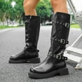 thumbnail image 4 of Xfvqtps Knee High Boots for Women Wide Calf Side Zipper Square Toe Flatform Chunky Heel Buckles Straps Riding Fashion Casual Vintage Black, 4 of 5