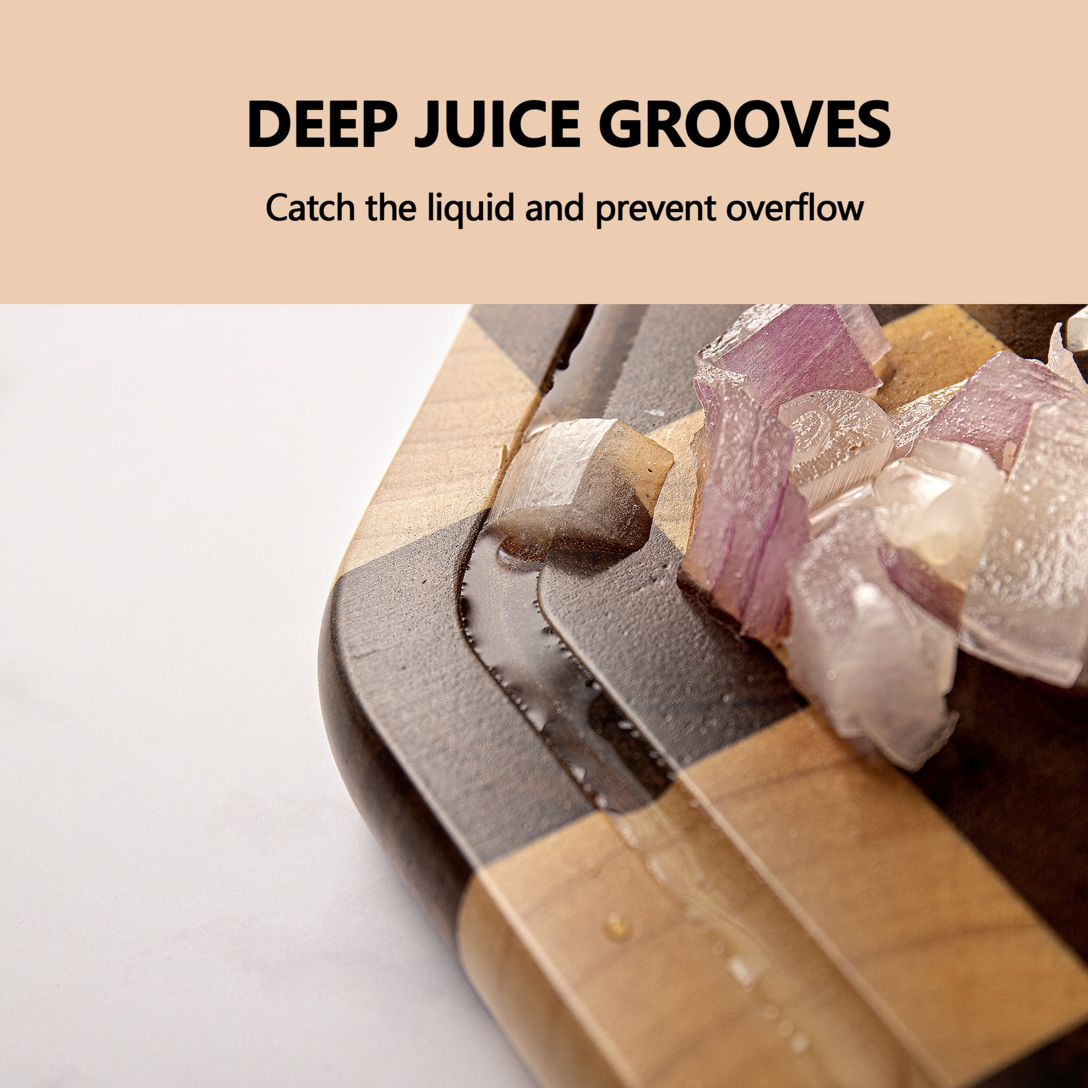 TJ POP End Grain Acacia Wood Cutting Board with Juice Groove, 12" x 12" x 0.8"