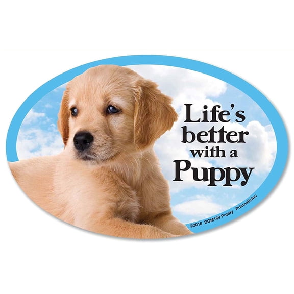 Life's Better with a Puppy Oval Dog Magnet for Cars (and Fridges Too!)