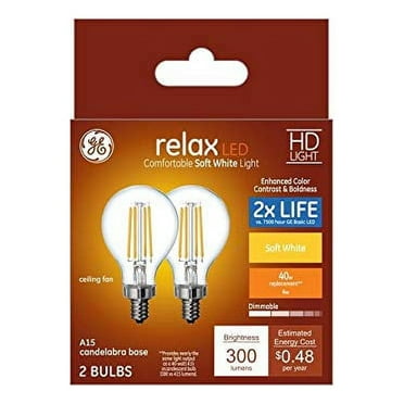 GE Relax 2-Pack 40 W Equivalent Dimmable Warm White A15 LED Light Fixture Light Bulbs Candelabra